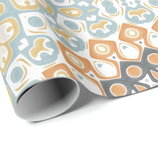 Modernes Mandala in Orange und Blue Geschenkpapier (Rolleneckpunkt)