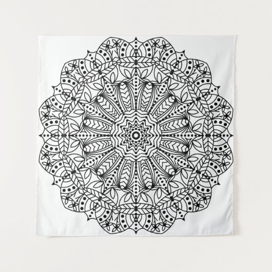 Modernes Mandala Schwarz & Weiß Wandteppich (Vorderseite (Horizontal))