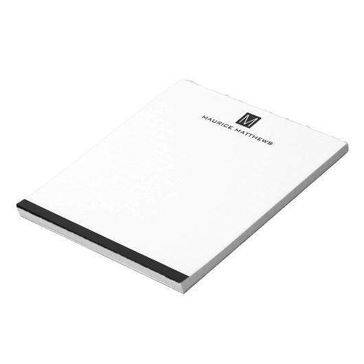 Modernes männliches Monogramm Name schwarzes Quadr Notizblock (Rotiert)