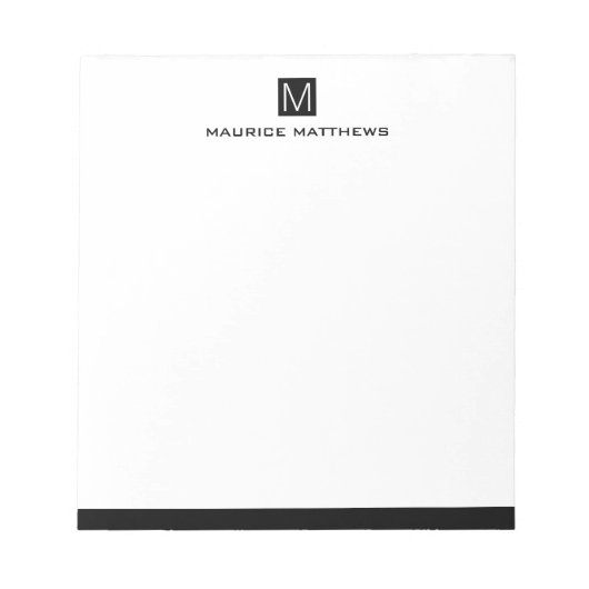 Modernes männliches Monogramm Name schwarzes Quadr Notizblock (Vorderseite)