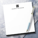 Modernes männliches Monogramm Name schwarzes Quadr Notizblock<br><div class="desc">Notepad mit dem ersten Monogramm auf einem schwarzen oder benutzerdefinierten Farbquadrat und dem unten stehenden Namen in einem männlichen Schriftart. Unten ist ein schwarzer Rahmen. Alle Farben sind anpassbar.</div>