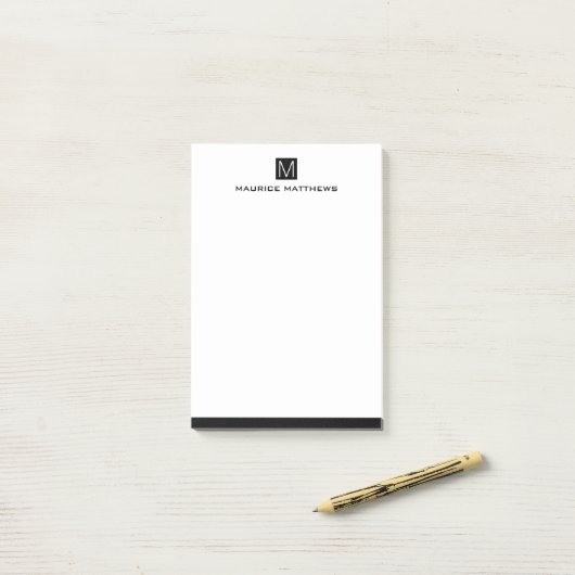 Modernes männliches Monogramm Name schwarzes Quadr Post-it Klebezettel (Auf Schreibtisch)