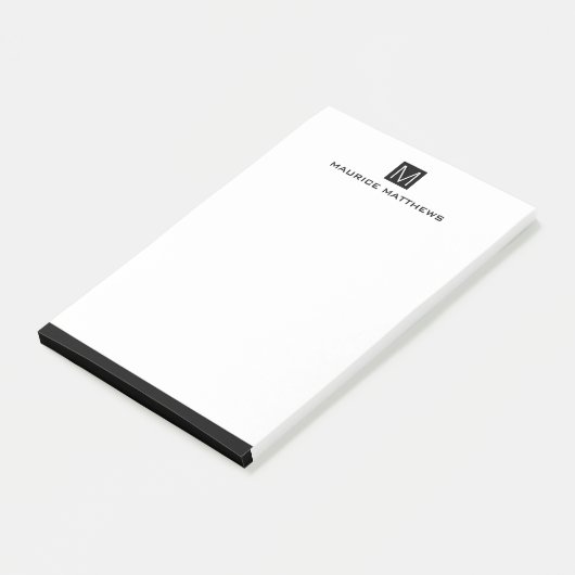 Modernes männliches Monogramm Name schwarzes Quadr Post-it Klebezettel (angewinkelt)