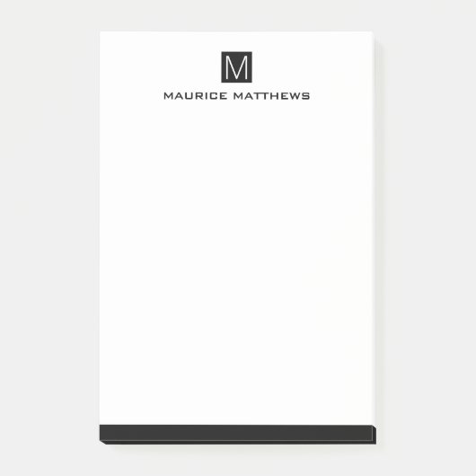Modernes männliches Monogramm Name schwarzes Quadr Post-it Klebezettel (Vorderseite)