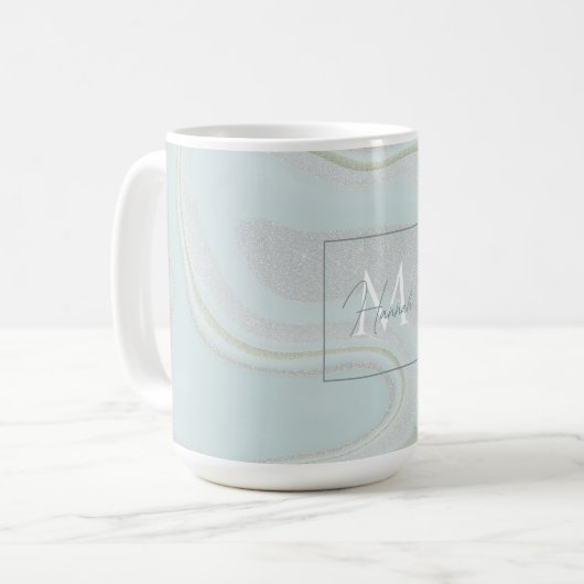 Modernes Marble Blue Gold Glitzer Hintergrund Kaffeetasse (Vorderseite Links)