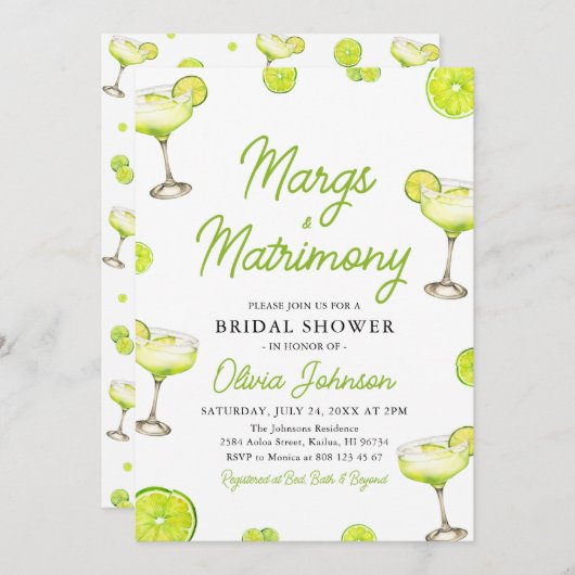 Modernes Margs & Matrimons Cocktail Brautparty Einladung (Vorne/Hinten)