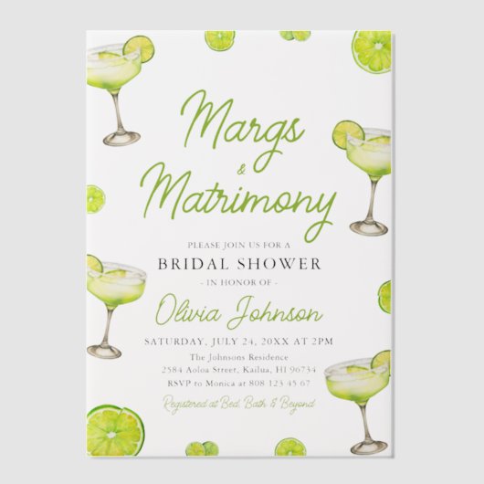 Modernes Margs & Matrimons Cocktail Brautparty Pergament Einladungen (Vorderseite)