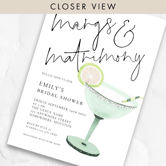 Modernes Margs- und Matrimonic-Cocktail-Brautparty Einladung