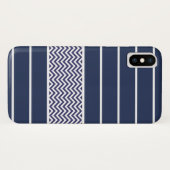 Modernes Marine-Blau-Weiß Stripes Zickzack Muster Case-Mate iPhone Hülle (Rückseite (Horizontal))