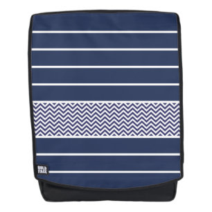 Modernes Marine-Blau-Weiß Stripes Zickzack Muster Rucksack