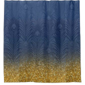 Modernes Marine-Indigo-Blau u. Glitzer-Goldfeder Duschvorhang (Vorderseite)