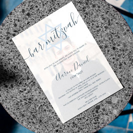 Modernes marineblaues Bar mitzvah Foto Einladung