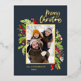 Modernes marineblaues blaues Blattwerk, elegantes  Folien Feiertagspostkarte