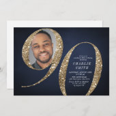 Modernes Marineboldgold Foto 90. Geburtstag Einladung (Vorne/Hinten)