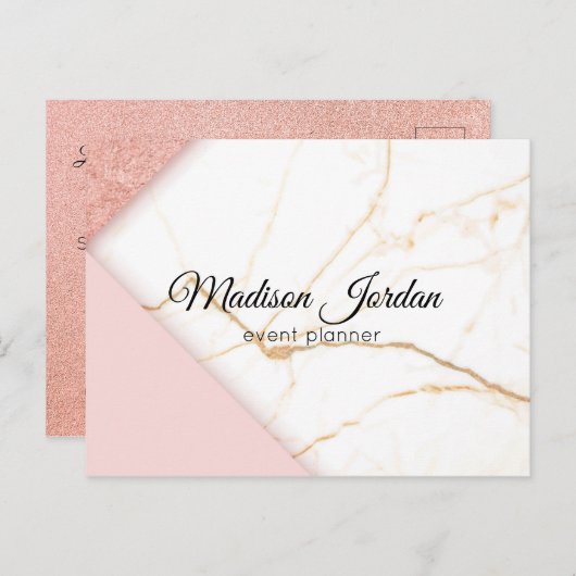 Modernes Marketing aus rosa und goldenem Marmor Postkarte (Vorne/Hinten)
