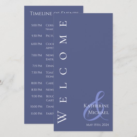 Modernes Marlin Blue and White Wedding Programm- (Vorne/Hinten)