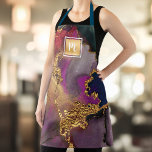 Modernes Marmor Aquarellgold lila Marine Monogramm Schürze<br><div class="desc">Hier ist eine wunderbare Möglichkeit, Pizzaz zu Ihrem täglichen Make-up, Friseur, Schönheit, sowie Kochen und Backen Routinen hinzuzufügen. Fügen Sie Ihren beruflichen Abenteuern noch mehr Glanz, wenn Sie diese elegante, raffinierte, einfache und moderne Schürze tragen. Ein funkelnd, Imitate goldenes Folienquadrat mit einem Schriftzeichen-Monogramm überlagert einen reichen, goldfarbenen, marineblau, Jägergrün und...</div>