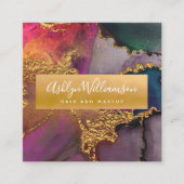 Modernes Marmor Aquarellgold lila rosa Blau Quadratische Visitenkarte (Vorderseite)