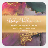 Modernes Marmor Aquarellgold Rosa lila grün Quadratischer Aufkleber (Vorderseite)