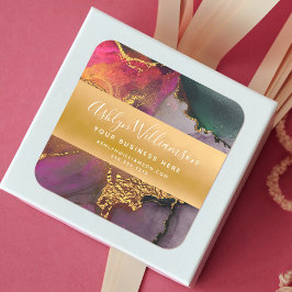 Modernes Marmor Aquarellgold Rosa lila grün Quadratischer Aufkleber