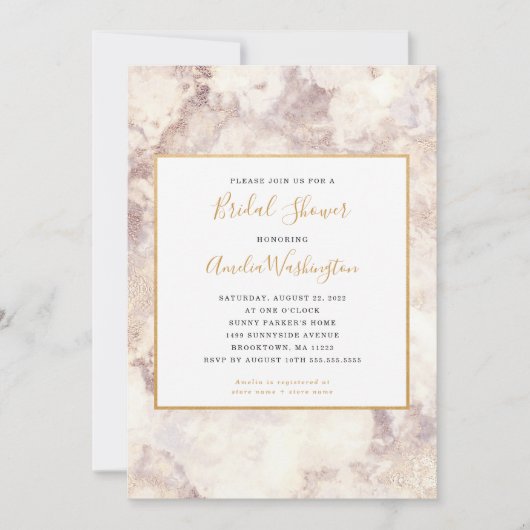 Modernes Marmor- und Gold-Brautparty Einladung (Vorderseite)