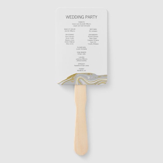 Modernes Marmor- und Gold-Hochzeitsprogramm Handfa Fächer (Rückseite)