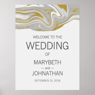 Modernes Marmor- und Goldhochzeitplakat Poster
