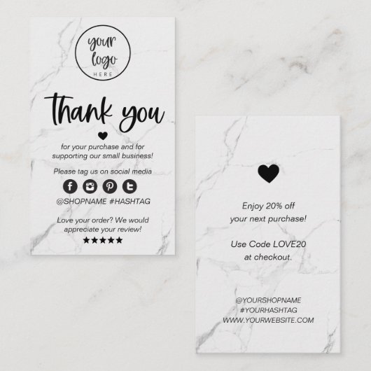 Modernes Marmorgeschäft Vielen Dank für die Bestel Visitenkarte (Vorne/Hinten)