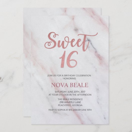 Modernes Marmorgetränk 16 Geburtstagsfeier Einladung (Vorne/Hinten)
