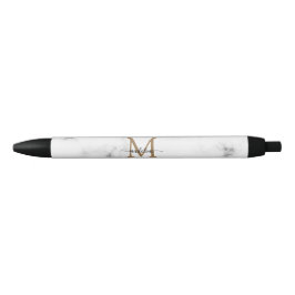 Modernes Marmorgold Girly-Script-Monogramm Kugelschreiber