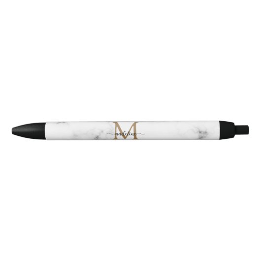 Modernes Marmorgold Girly-Script-Monogramm Kugelschreiber (Vorderseite)