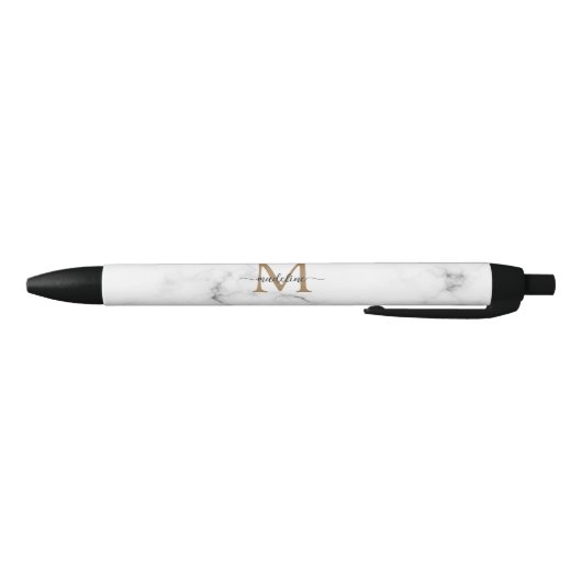 Modernes Marmorgold Girly-Script-Monogramm Kugelschreiber (Unterseite)