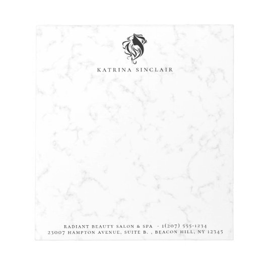 Modernes Marmorhair-Salon-Logo Notizblock (Vorderseite)