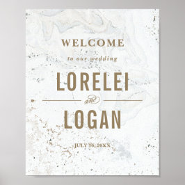 Modernes Marmorhochzeitungs-Begrüßungszeichen | Sc Poster