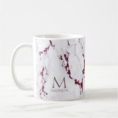 Modernes Marmormongram Burgundy ID816 Glitzer Kaffeetasse (Links)