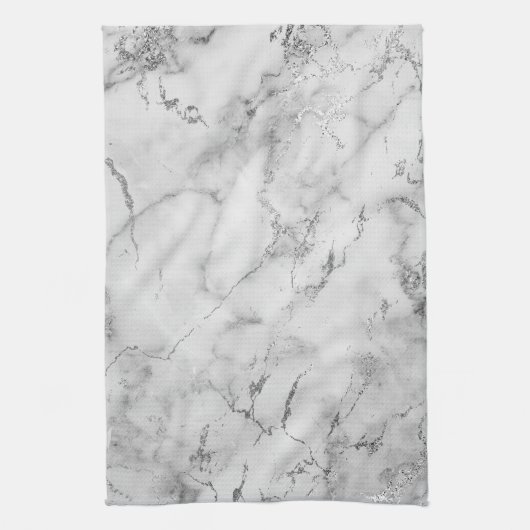 Modernes Marmormuster aus weißem und silberfarbene Geschirrtuch (Vertikal)