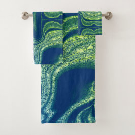 Modernes Marmormuster in blau-grün mit abstraktem  Badhandtuch Set