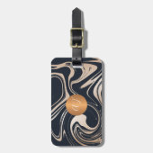 Modernes Marmormuster Rose Gold Kupfer mit Monogra Gepäckanhänger (Vorderseite vertikal)