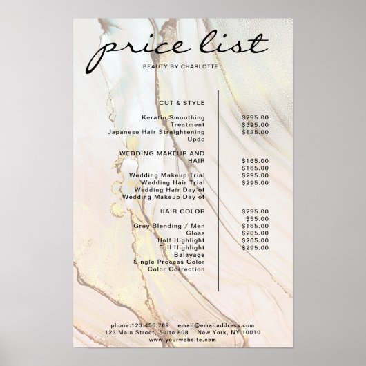 Modernes Marmorpreisliste-Poster Poster (Vorne)