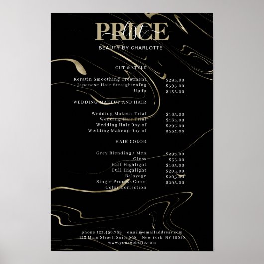 Modernes Marmorpreisliste-Poster Poster (Vorne)