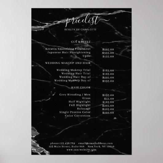 Modernes Marmorpreisliste-Poster Poster (Vorne)