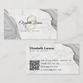 Modernes Marmorsilber Glitzer QR Salon Makeup Visitenkarte (Vorne/Hinten)