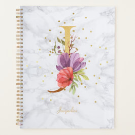 Modernes Marmorwasser Golden Monogram Letter J Planer