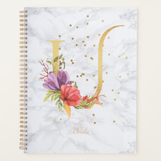 Modernes Marmorwasser Golden Monogram Letter U Planer (Vorderseite)