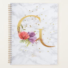 Modernes Marmorwasser Goldenes Monogramm Buchstabe Planer