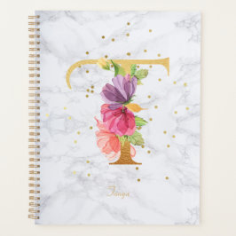 Modernes Marmorwasser goldenes Monogramm Buchstabe Planer