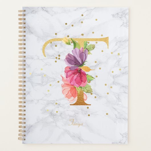 Modernes Marmorwasser goldenes Monogramm Buchstabe Planer (Vorderseite)