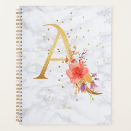 Modernes Marmorwasser Goldenes Monogramm Letter A Planer