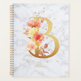 Modernes Marmorwasser goldenes Monogramm Letter B Planer