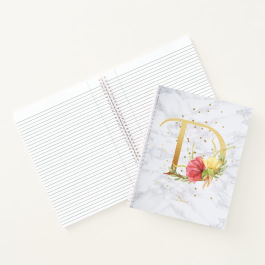 Modernes Marmorwasser goldenes Monogramm Letter D Notizblock (Innenseite)